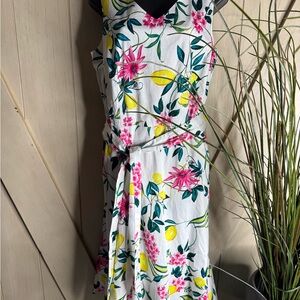 Talbots Pink and Yellow Sleeveless Midi Sundress